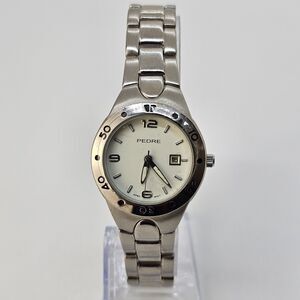 Pedre Women's Watch‎ 30MM White Dial Gray Case Bracelet Band Date 7" New Battery
